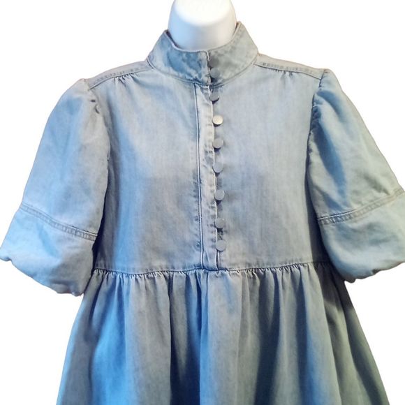 Lost Ink denim high neck smock mini dress with balloon sleeves size 10 - Picture 5 of 7